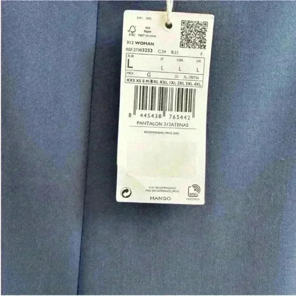 MANGO (MNG)- "Atenas" Cropped Blue Women's Trousers- Size Large- NWT! - Picture 7 of 8